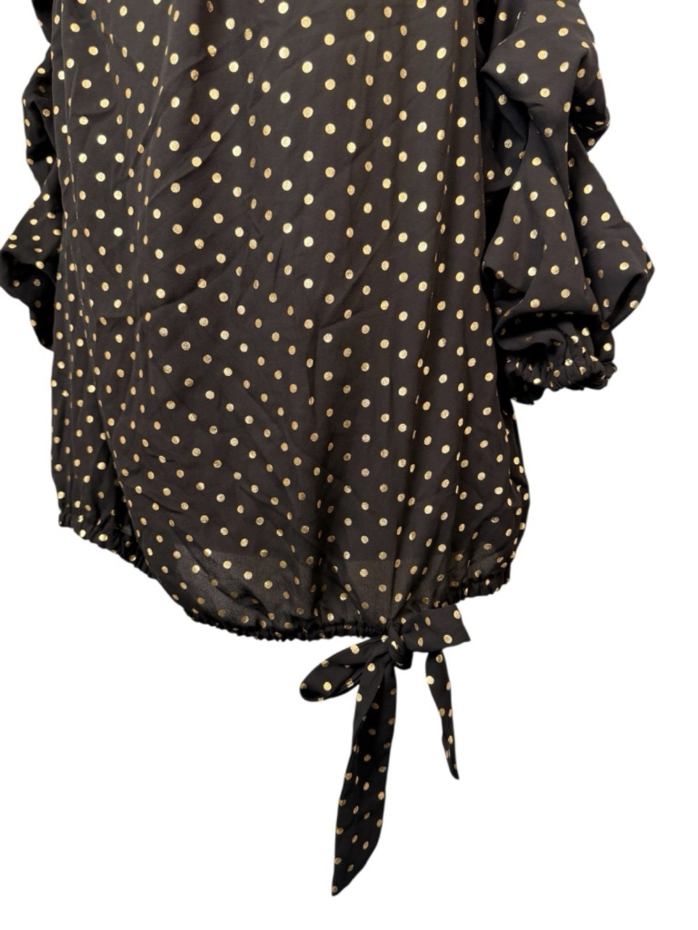 Vince Camuto, Black and Gold Polka Dot Off the Shoulder Blouse, Size XL NWT - Picture 4 of 8